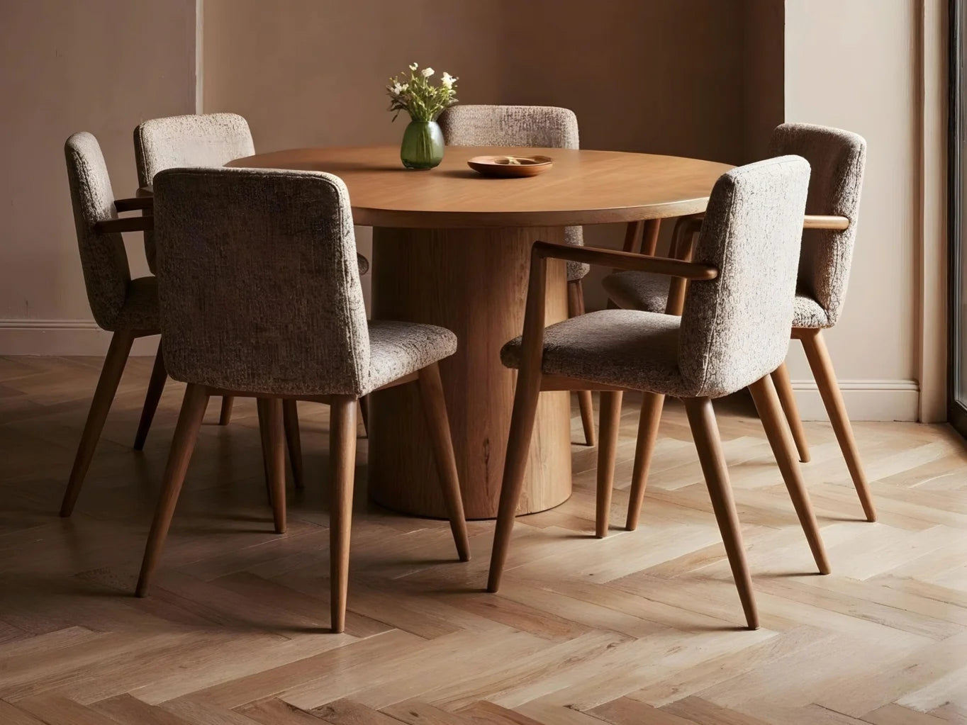 sillas tapizadas en tonos terrosos